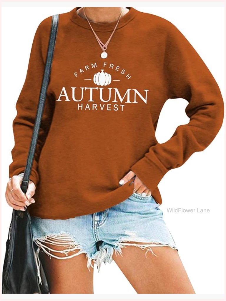 Farm Fresh Autumn Harvest Pumpkins Sweatshirt, Crew Neck, Long Sleeve, Casual